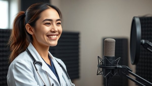 Veterinarian discussing cone of shame healing duration in a studio setting.