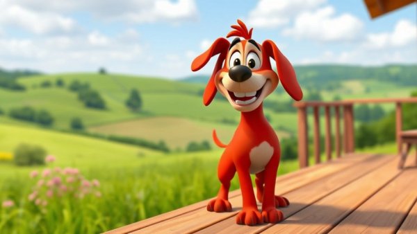 Funny pet cartoons featuring a playful animated dog in a vibrant setting.