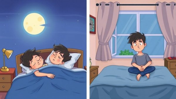 Cartoon showing deep sleep vs waking up at 3AM.