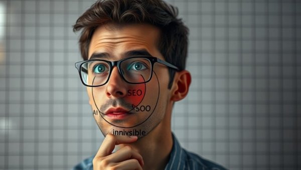 Why AI Ignores 38% of Google's Results: Venn diagram with SEO, AI, and thoughtful person.