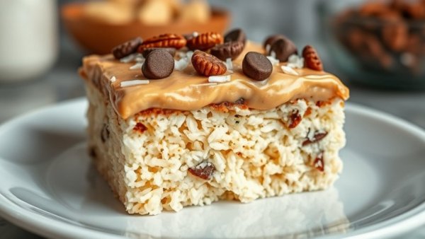 Easy Rice Cake Desserts with peanut butter, chocolate chips, and pecans.
