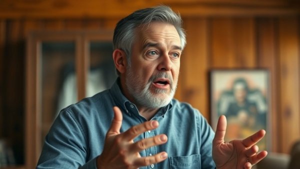 Middle-aged man discussing AI-native companies and their impact indoors.