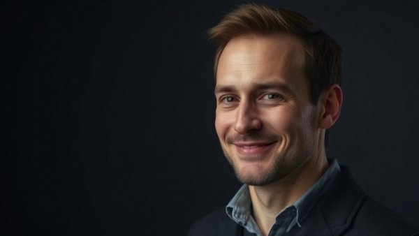 Confident man in cinematic style promoting lead-targeted content offers.