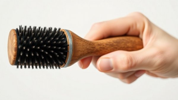 Pet grooming brush close-up, detailed textured handle.