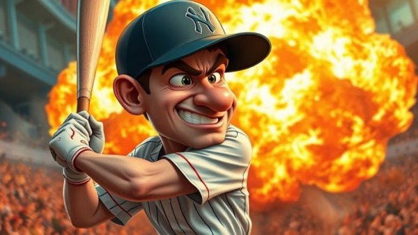 Cartoon baseball player swinging bat, local Ohio news theme.