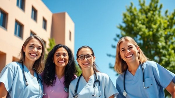Women in healthcare celebrating Women's History Month outdoors.