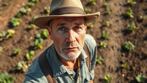 Man in garden reflecting on planting tips for fresh vegetables.
