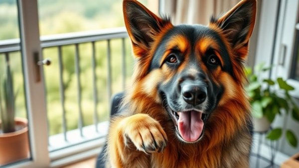 Funny behavior of German Shepherd being playfully held at home.