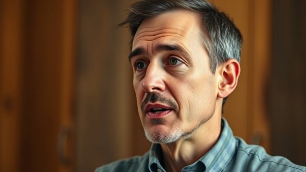 Middle-aged man discussing AI's role in business metrics in a studio.