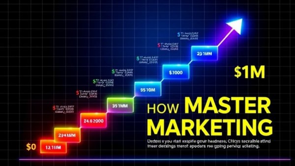 Illustration of digital marketing strategies with upward steps and bold text.