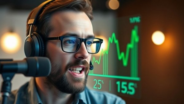 Man discussing Growth AI Strategy with data chart overlay.