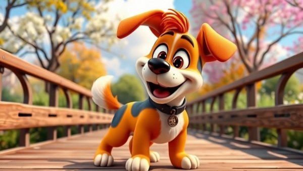 Funny pet cartoons featuring a playful cartoon dog in a park.