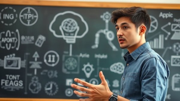 Young man discusses AI Models as a Service with visual aids.