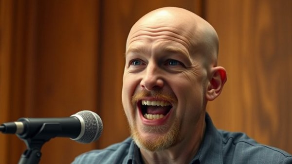 AI vendor selection discussion with speaker in front of wood panel.