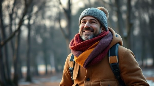 Warmly dressed person outside, soft lighting, Pet Lovers Tips.