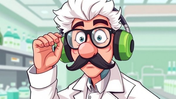 Weird But True! Pet Sounds: scientist adjusting headphones, cartoon style.