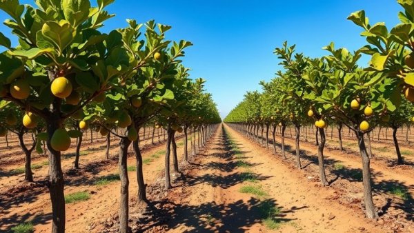 Young fig orchard showcasing fastest growing fig varieties.