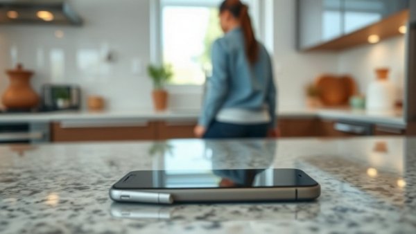 Digital detox benefits shown by a smartphone left behind on a counter.