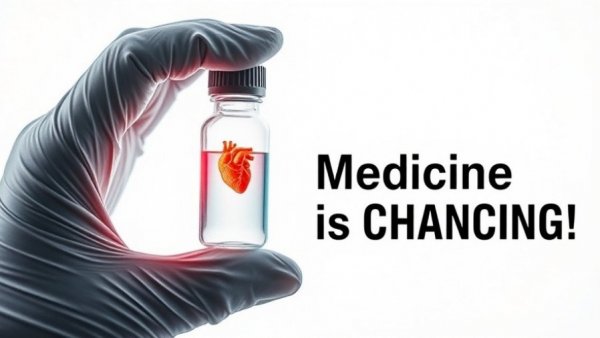 AI in medicine breakthroughs with digital heart hologram in vial.