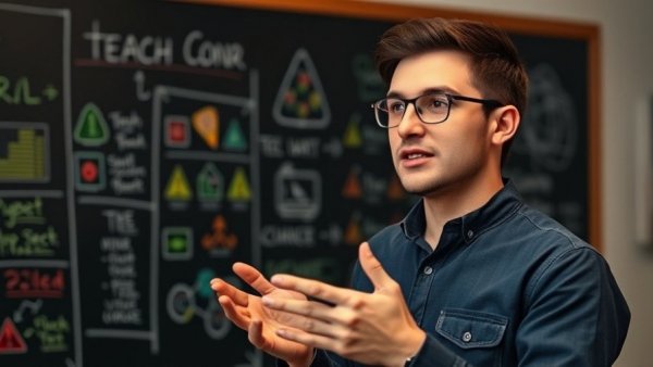 Confident presenter discusses LLM compression techniques on blackboard.