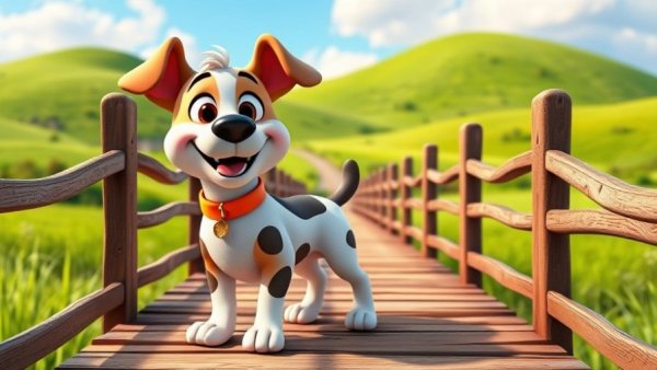 Funny pet cartoons in a 3D Pixar style with a playful dog.