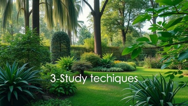 Scenic garden with study tips overlay—smart study techniques.
