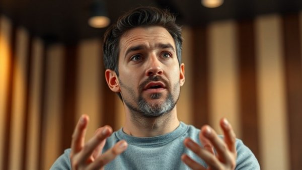 Focused male speaker discussing SEO marketing.