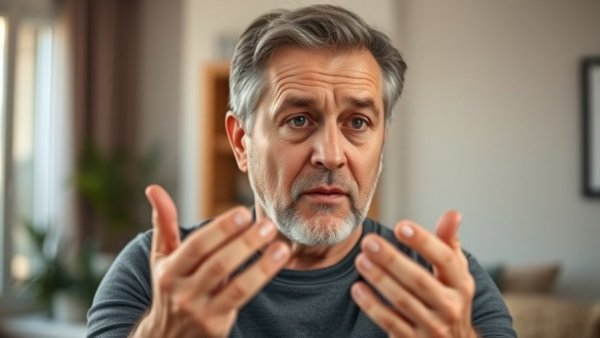 Middle-aged man explaining how to kill inflammation indoors.