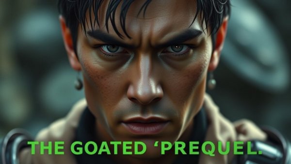 Detailed portrait of a video game character with green text 'THE GOATED PREQUEL'.