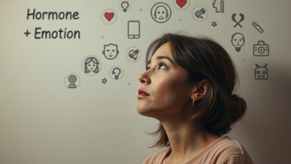 Illustration of hormone flux effects on stress management, depicting emotional cycle tracking.