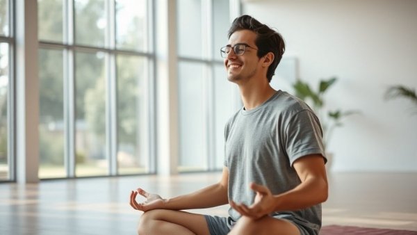 Meditation pose indoors for spring junk detox.