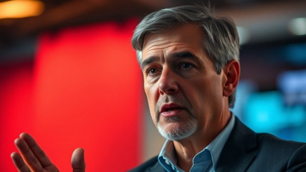 Man discussing AI backlash implications, serious expression.