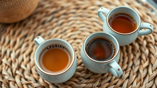 Elegant cups of Lebanese coffee on a woven mat.