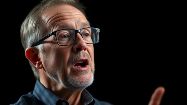 Middle-aged man passionately speaking about gut health and breast cancer risk.