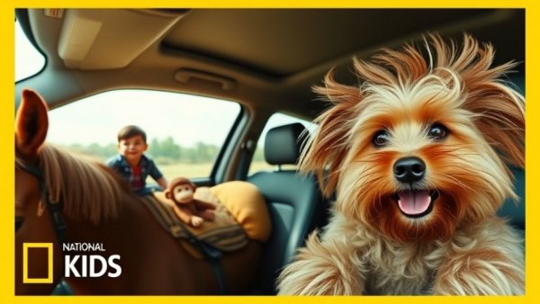 Playful pony and excited dog from National Geographic Kids episode.