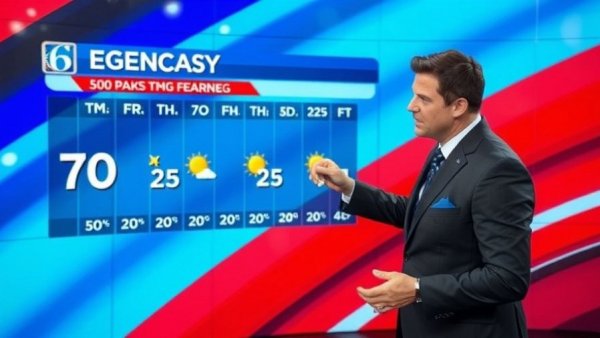 Miami Valley forecast displayed by a weather broadcaster, 10-day temperature overview.