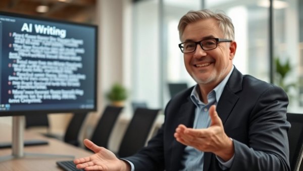 Man discussing AI task automation in an office setting.