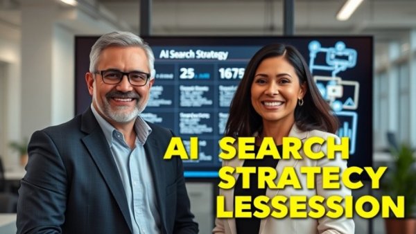 Business professionals discussing AI search strategy in live session.