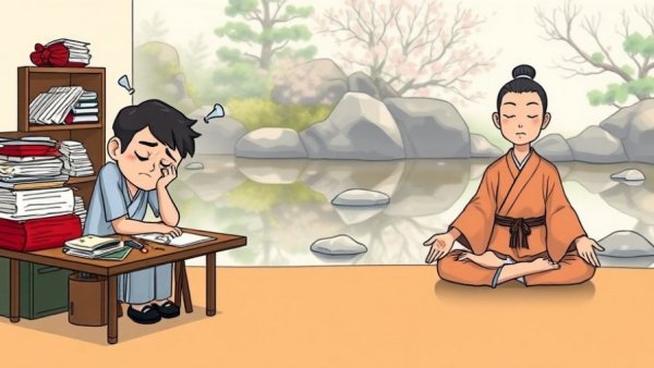 Japanese people don't get old: cartoon showing lifestyle contrast.