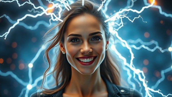 Future of artificial intelligence concept woman with electric energy.