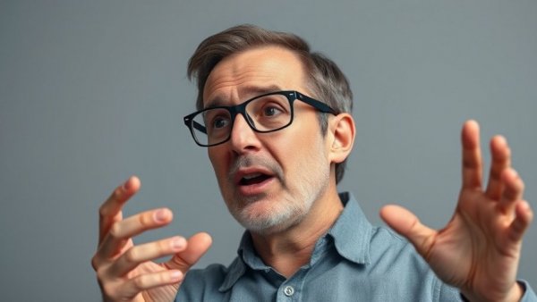 Energetic middle-aged man discussing healthy life, gesturing animatedly.