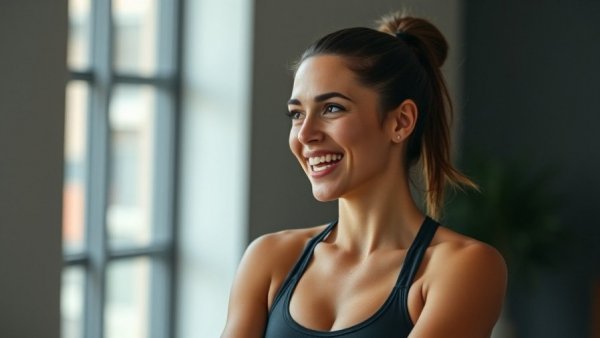 Athletic woman speaking in a neutral setting, 30g Carb + 15g Protein Breakfast Fix.