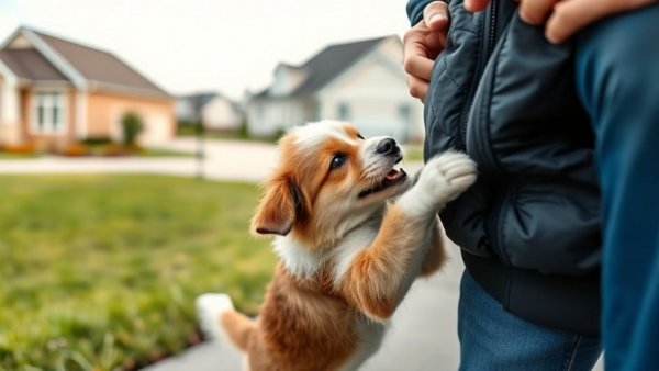 Playful dog with owner in suburban setting, veterinarian near me for dogs.