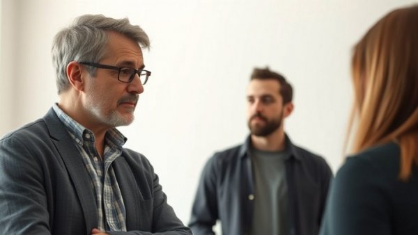 Engaged middle-aged man discussing in a modern setting, focusing on digital marketing strategies.