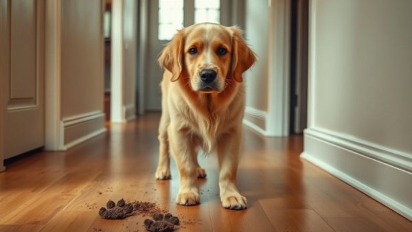 Funny moment with golden retriever and muddy paw prints.