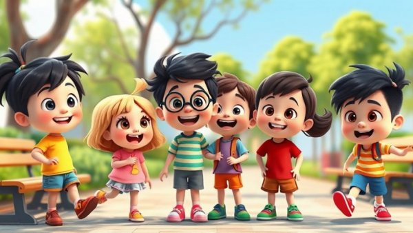 Tofu learns to share in a colorful cartoon park scene.