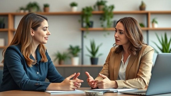 Two women showcasing AI skills for 2026 in an office discussion.