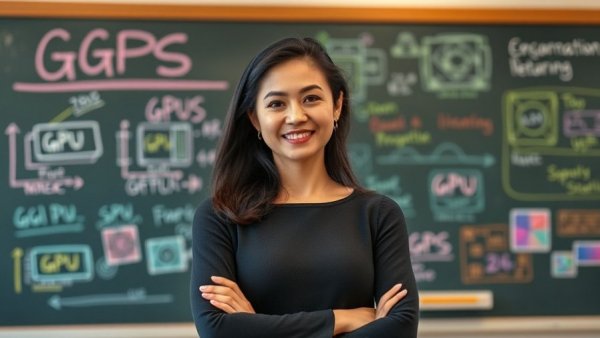 Confident woman discussing GPUs in Generative AI in an educational setting.