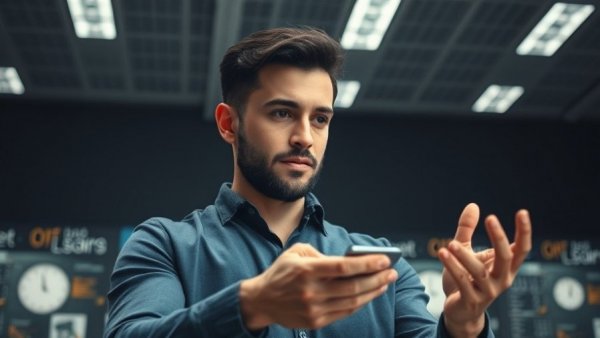 Man discussing best AI tools for digital marketing in tech setting.