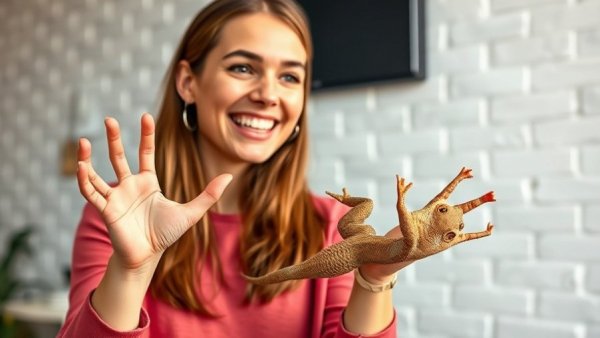 Young woman enthusiastically explaining how gecko feet work.